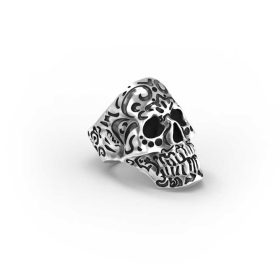 Anello Teschio Kamate in Argento 925 su sfondo bianco - Vista Laterale